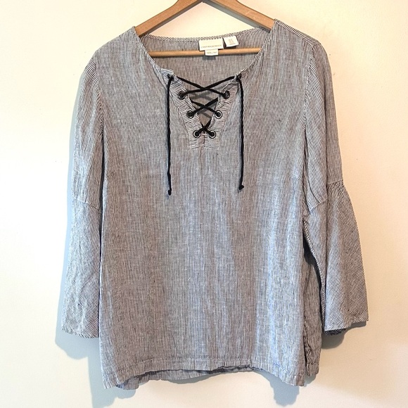 cynthia crowley Tops - Cynthia Crowley 100% Linen Tunic Sz 1X Beach, Boho, Nautical, Resort wear.